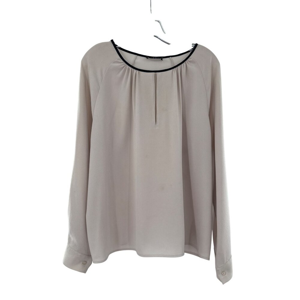 Otte New York‎ Beige Long Sleeve Blouse With Black Trim & Cuff Buttons Size M